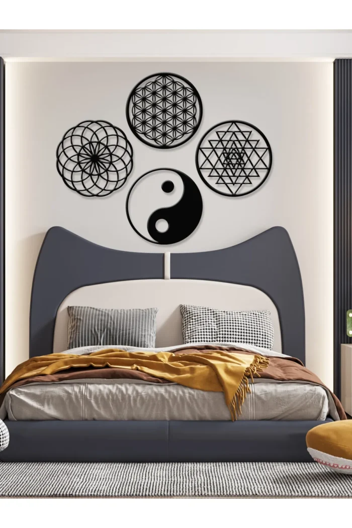 Yasam Cicegisriyantratorus Ve Ying Yang 4lu Set Kutsal Geometrik Sekiller 39x39cm GS 39LUK 4LU YASAM SET