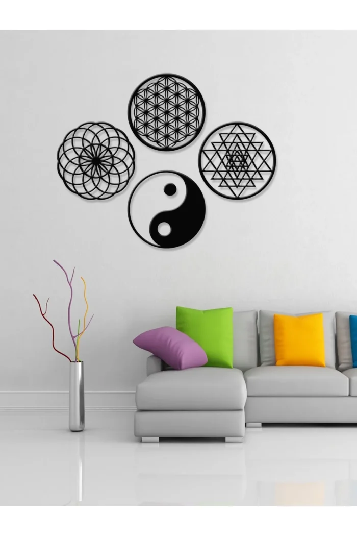 Yasam Cicegisriyantratorus Ve Ying Yang2 4lu Set Kutsal Geometrik Sekiller 39x39cm GS 39LUK 4LU YASAM SET